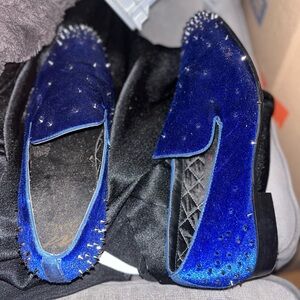 Blue Velvet Studded Loafers